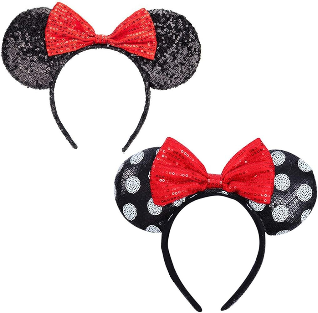 Sparkled Mouse Ears headband with sequin Bow, Girls Mouse Ears Headband for Cosplay Costume Princ... | Amazon (US)