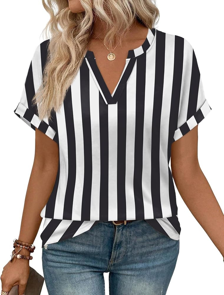 WIHOLL Womens Blouses Spring Tops Short Sleeve Shirts Dressy Casual Summer Vacation Fashion Cloth... | Amazon (US)