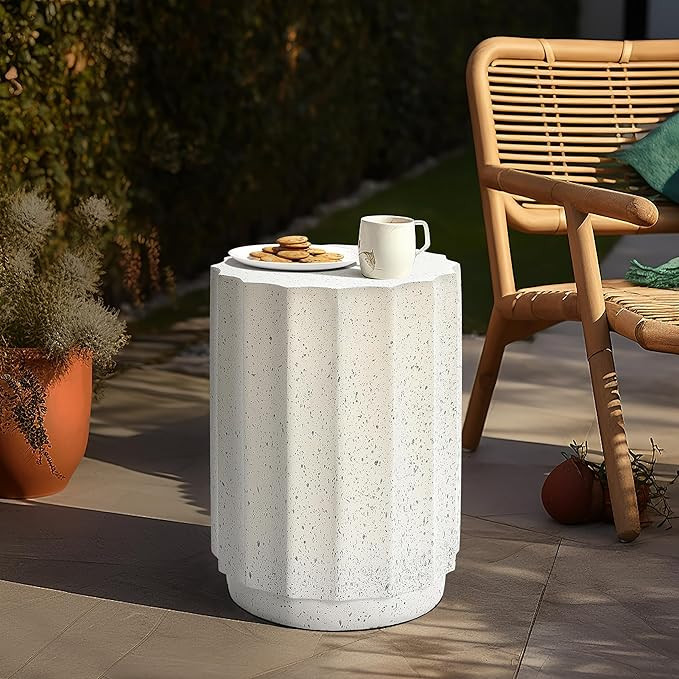 LuxenHome Outdoor Side Table, 18 Inch Cement End Tables for Patio, Garden Small Accent Decorative... | Amazon (US)