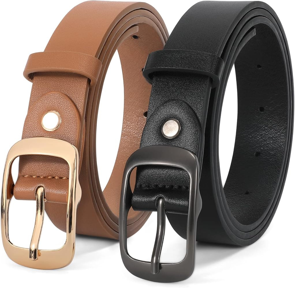JASGOOD 2 Pack Women Leather Belt, Fashion Ladies Belt with Pin Buckle for Jeans Pants | Amazon (US)