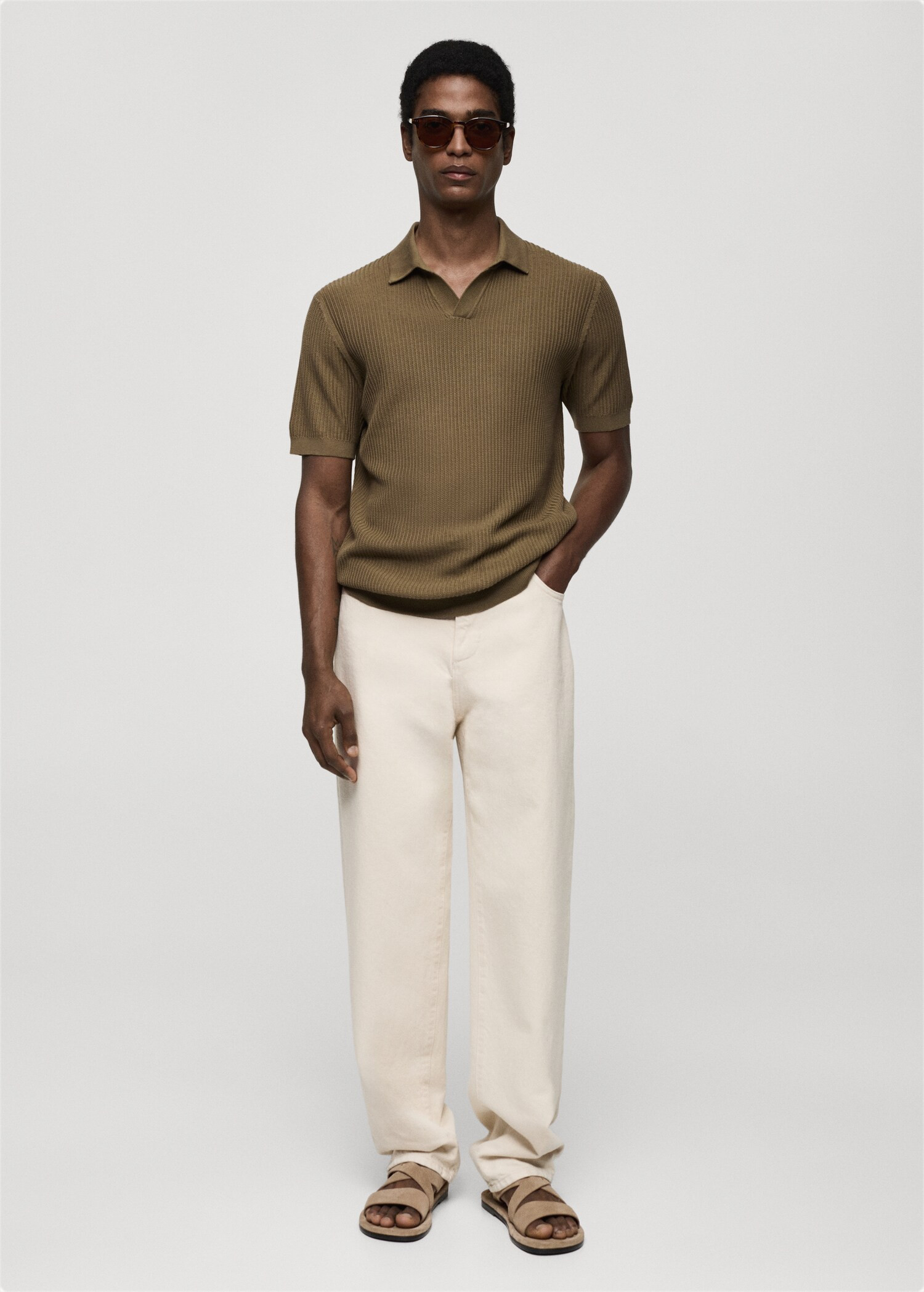 Ribbed cotton knitted polo shirt - Man | MANGO United Kingdom | MANGO (UK)