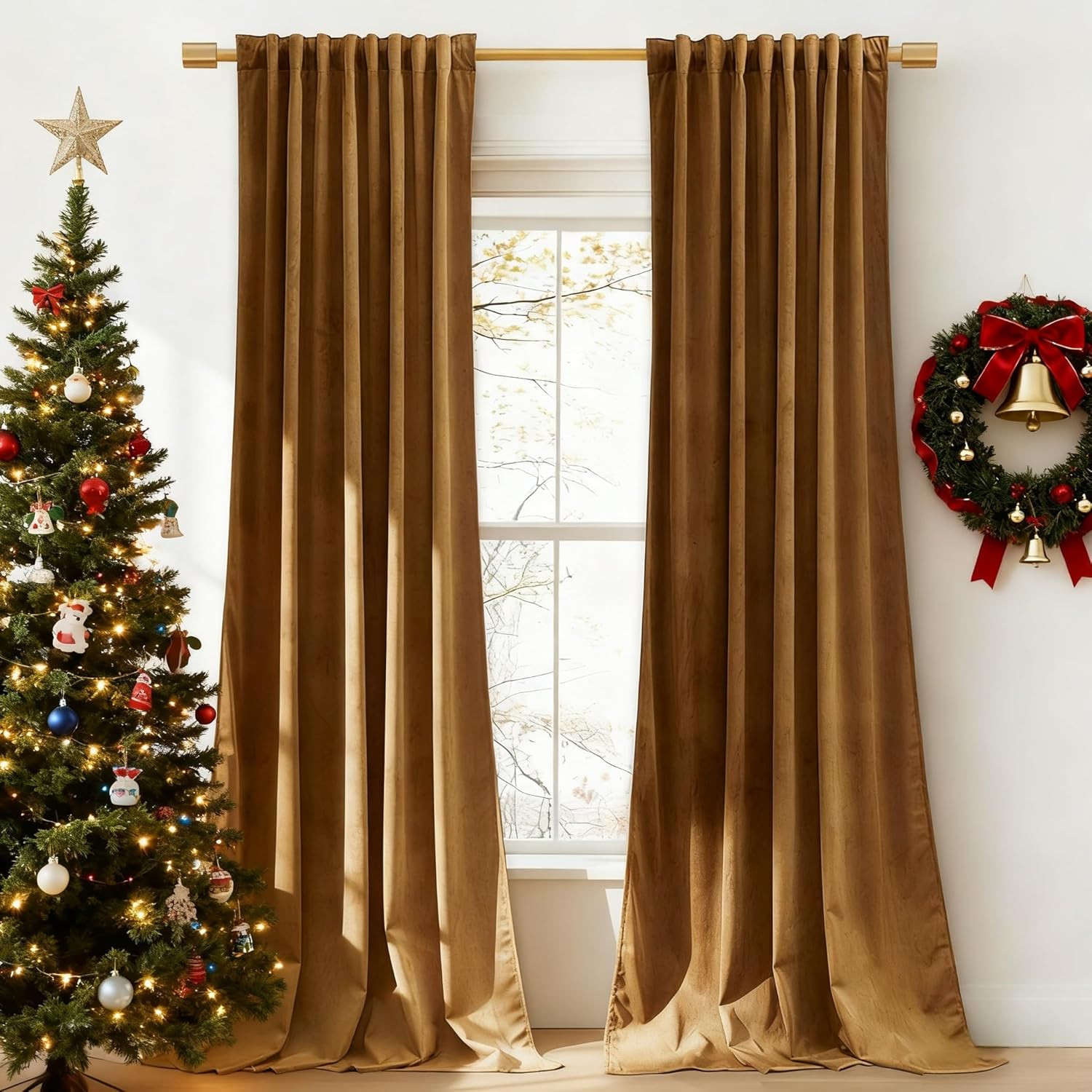 StangH Gold Brown Velvet Curtains 90 inches Long - Classic Traditional Home Decor for Bedroom/Liv... | Amazon (US)