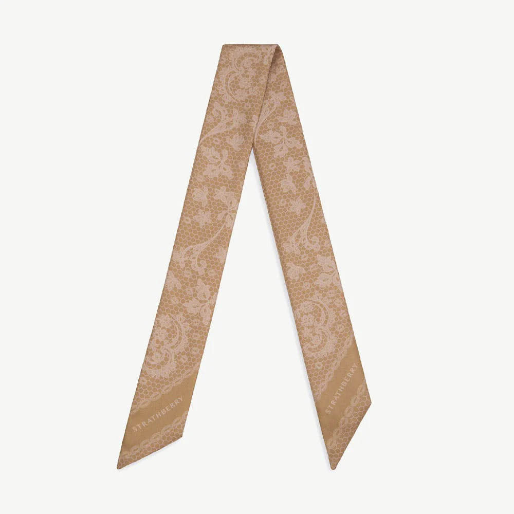Silk Skinny Scarf - Rose Lace | Strathberry