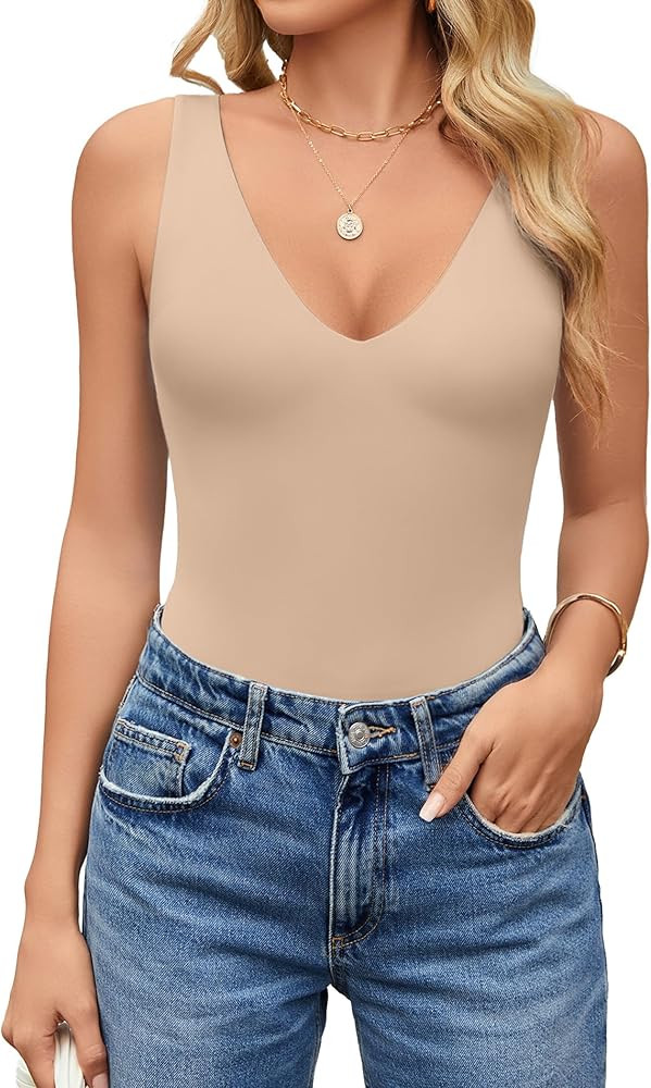 Avidlove Women's Sexy Plunge Deep V Neck Bodysuit Double Lined Sleeveless Thong Body Suit Leotard... | Amazon (US)