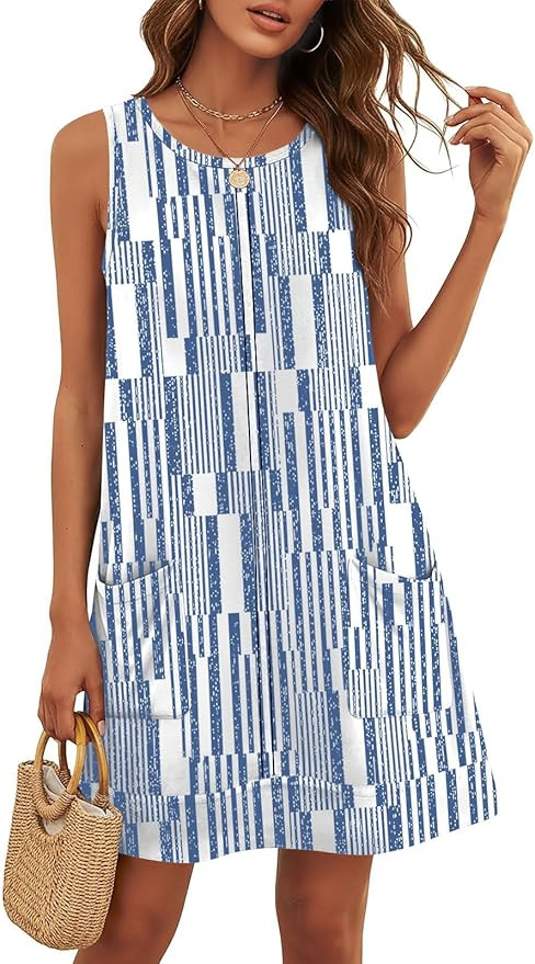 Disamer Womens Sleeveless Sundresses 2026 Vacation Beach Dress Casual Striped Printed Summer Dres... | Amazon (US)