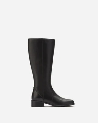 Haltham Petite Shaft Knee-High Boots in Black Leather | DuoBoots