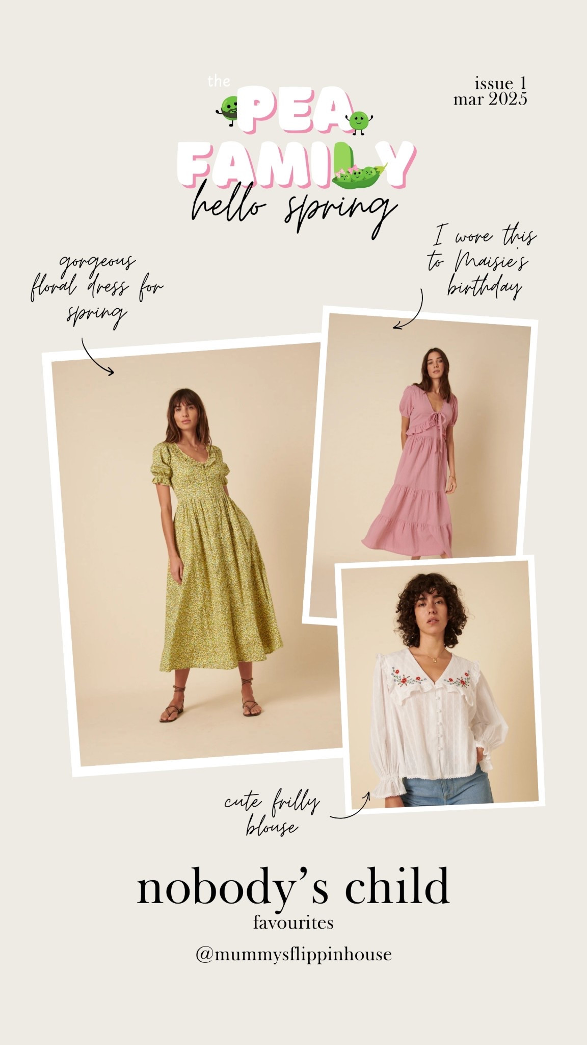 The Pea Family | Hello Spring | Issue 1  | March 2025

Nobody's Child favourites including a cute frilly blouse and gorgeous floral and gingham dresses for spring. New customers get 20% with code HELLO20

Sign up to my newsletter for more content 

 

#LTKspring #LTKsummer #LTKdresses