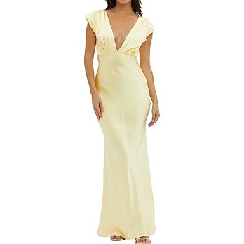 Halfisland Womens Summer Satin V Neck Cap Sleeve Backless Maxi Dress Elegant Twist Cut Out Midi D... | Amazon (US)