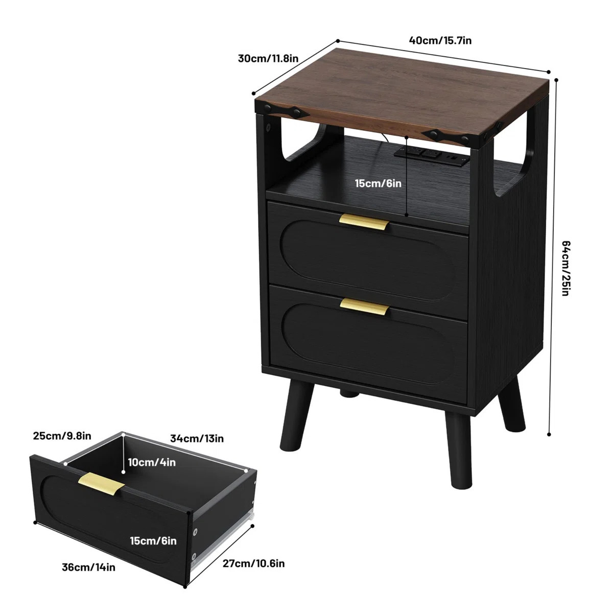 25'' H X 15.7'' W Nightstand With Built-In Outlets & Open Shelve-Beside Table With Rgb Led Lights | Wayfair North America