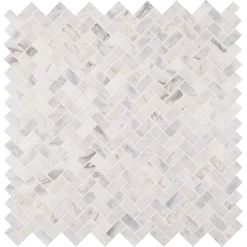Calacatta Cressa 1" x 2" Natural Stone Herringbone / Chevron Mosaic Wall & Floor Tile | Wayfair North America