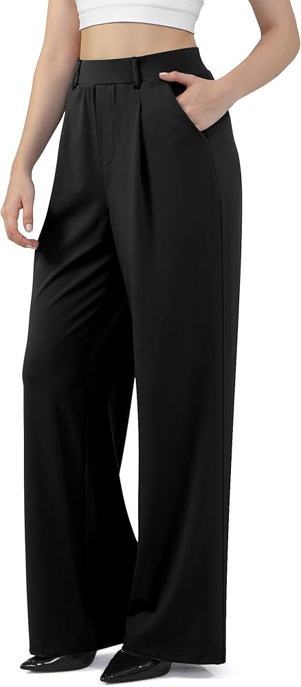 JOYCATCH Wide Leg Work Pants for Woman Stretchy Office Slack Pants Pull On Business Trousers with... | Amazon (US)