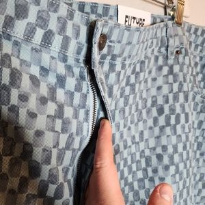 NWT FUTURE COLLECTIVE GABRIELLA KAREFA-JOHNSON Blue Checkered Jeans. Size 24W | Poshmark