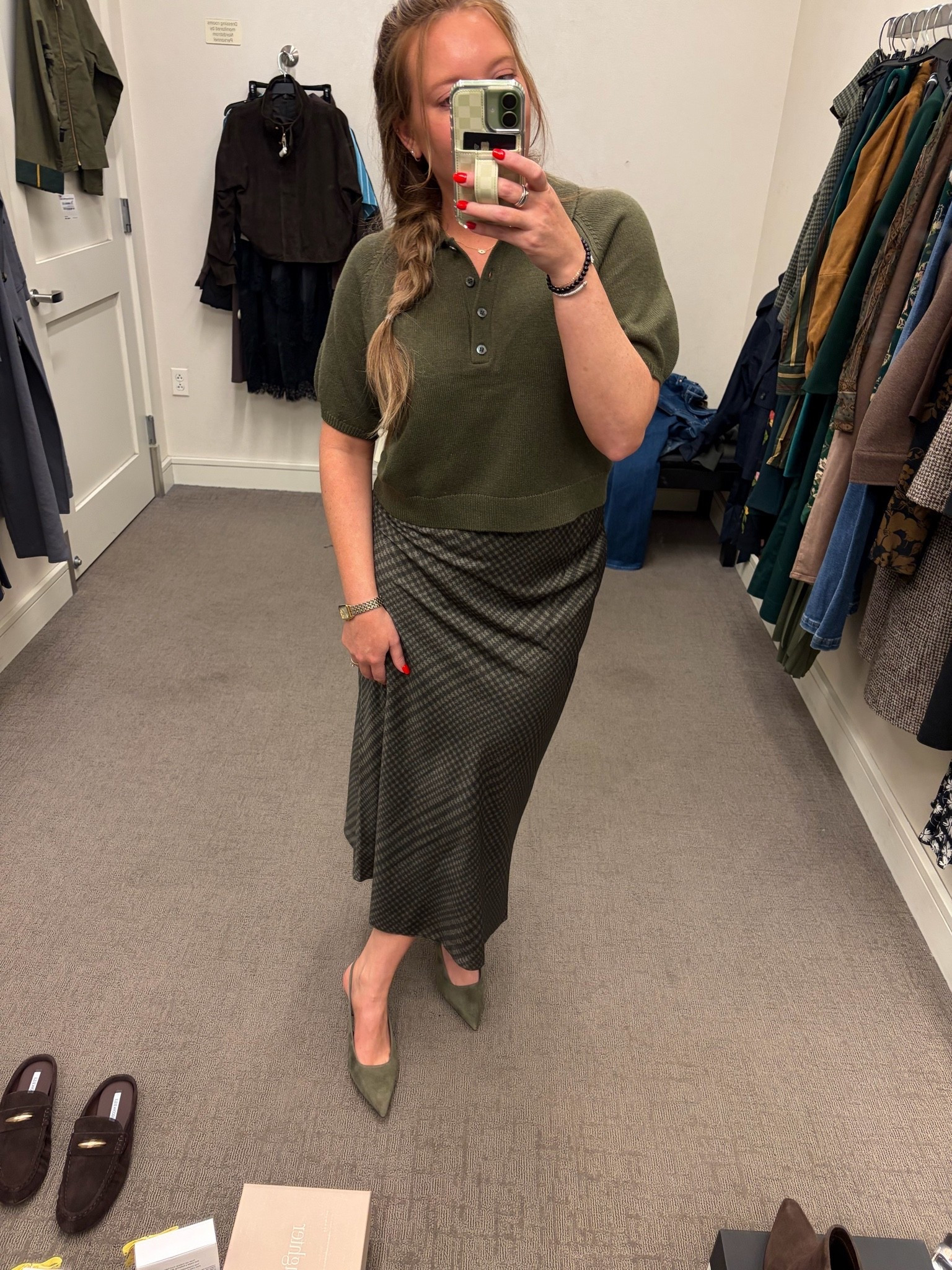 Nordstrom sale - what I bought 
Satin midi skirt - love the color pattern- tts wearing an 8
Green short sleeve sweater - tts wearing a medium 
Olive slingback pump - I went up a 1/2 size - wearing an 8

#LTKootd #LTKSaleAlert #LTKWorkwear