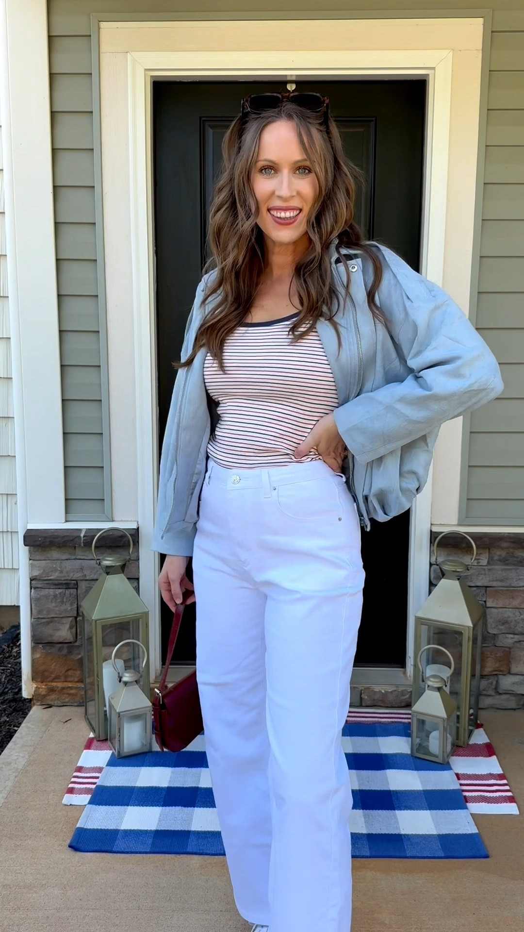 Summer outfit idea 🩵🇺🇸

White jeans, white denim, casual sneakers, adidas sneakers, striped tank top, bomber jacket, purse, Amazon fashion, Fourth of July outfit

#LTKgrwm #LTKootd