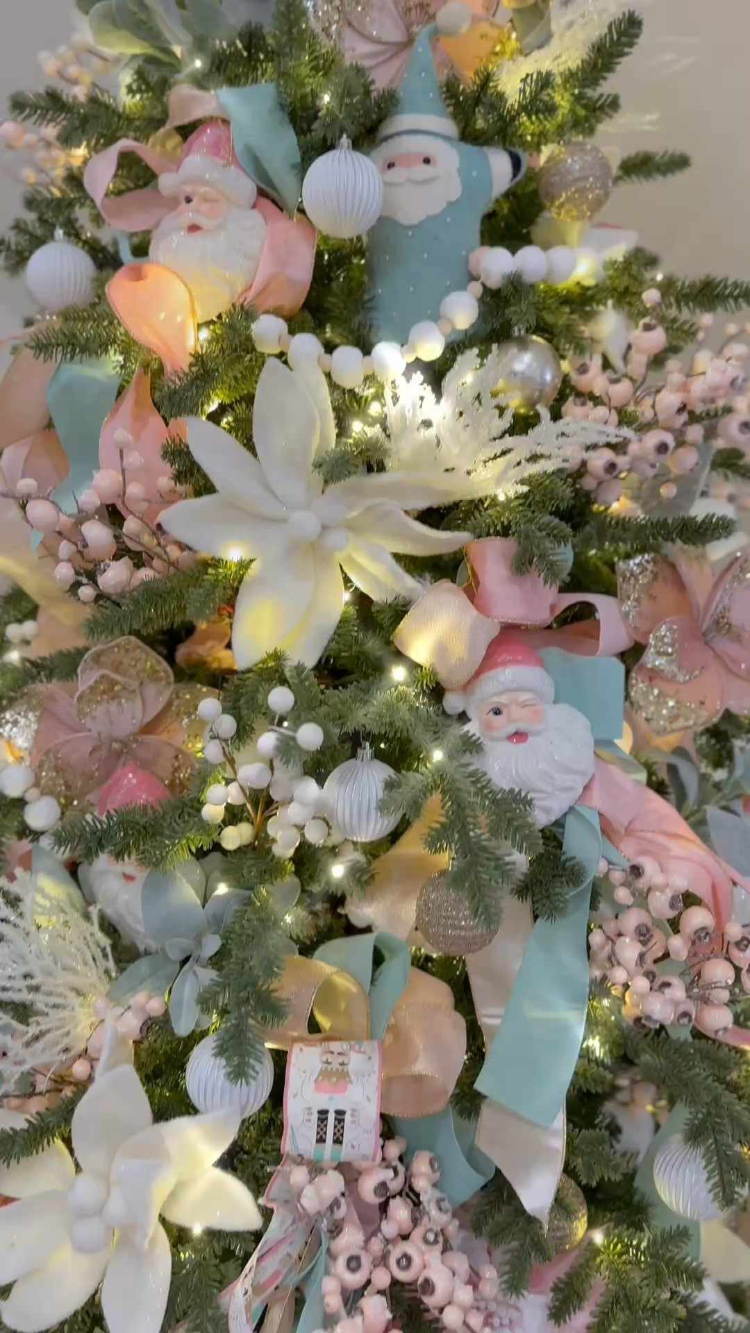 A Nutcracker tree for the Sister Suite ... a pastel blend of pink, aqua and green!  That Home Depot tree is perfect for faux ribbon tying ... you can bend the branches right into the ribbon!  

#LTKHoliday #LTKHome #LTKmomlife