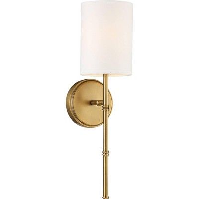 Regency Hill Modern Wall Lamp Brass Hardwired 19 1/4" High Fixture White Fabric Shade for Bedroom... | Target