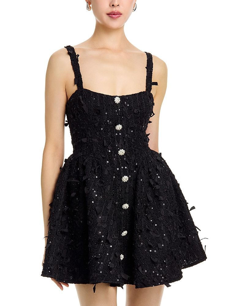 Aqua Sequined Tweed Ribbon Trim Mini Dress - Exclusive | Bloomingdale's (US)