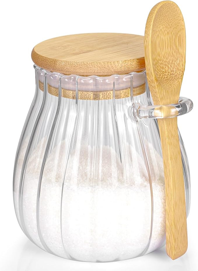 Sugar Container with Bamboo Lid and Spoon,15 oz Sugar Bowl Glass Jar for Coffee Bar Accessories C... | Amazon (US)