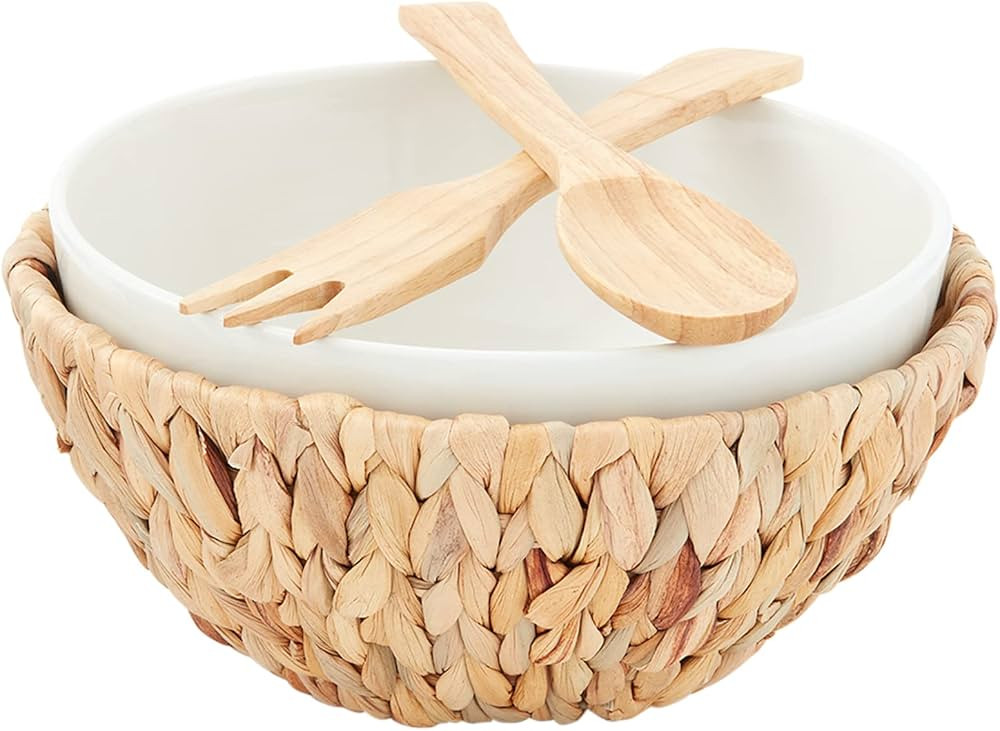 Mud Pie Water Hyacinth Serving Bowl Set, White/Tan, bowl 4.5" x 10" dia | Amazon (US)