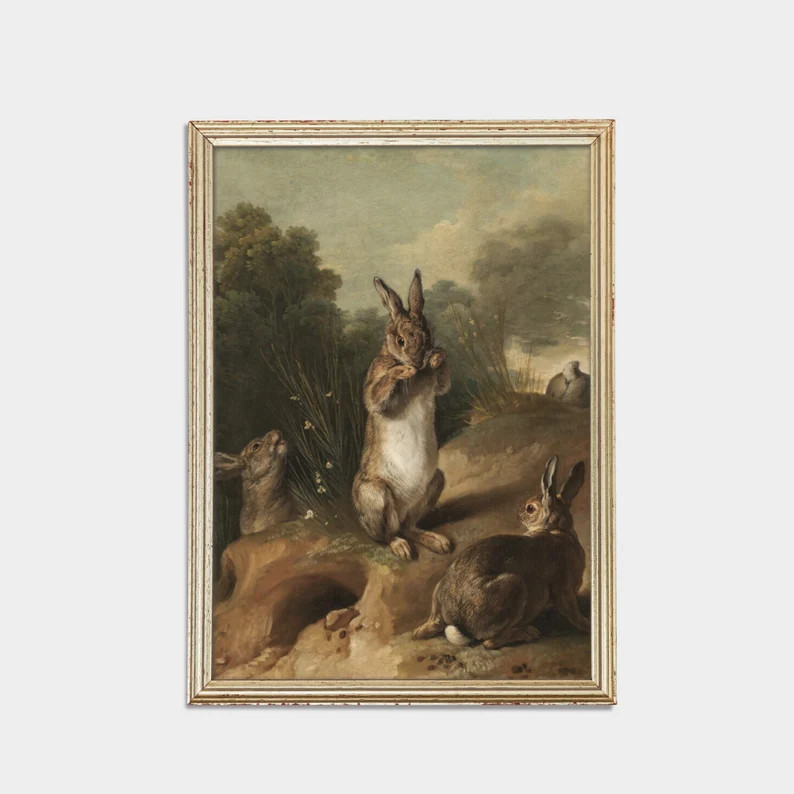 Vintage Rabbit Painting | Antique Bunnies Print | Rustic Animal Art | Digital Download | Printabl... | Etsy (US)