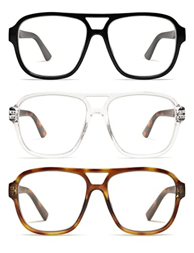 AMOMOMA 3 Pack Oversized Aviator Spring Hinge Reading Glasses for Women Men,Retro Blue Light Computer Reader Frame AM6081 C1+C2+C3 2.0 X | Amazon (US)