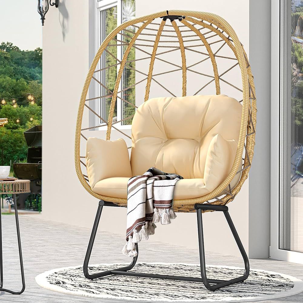 YITAHOME Egg Chair with Stand Outdoor Indoor Egg Lounge Chair with Cushion Wicker Chair PE Rattan... | Amazon (US)