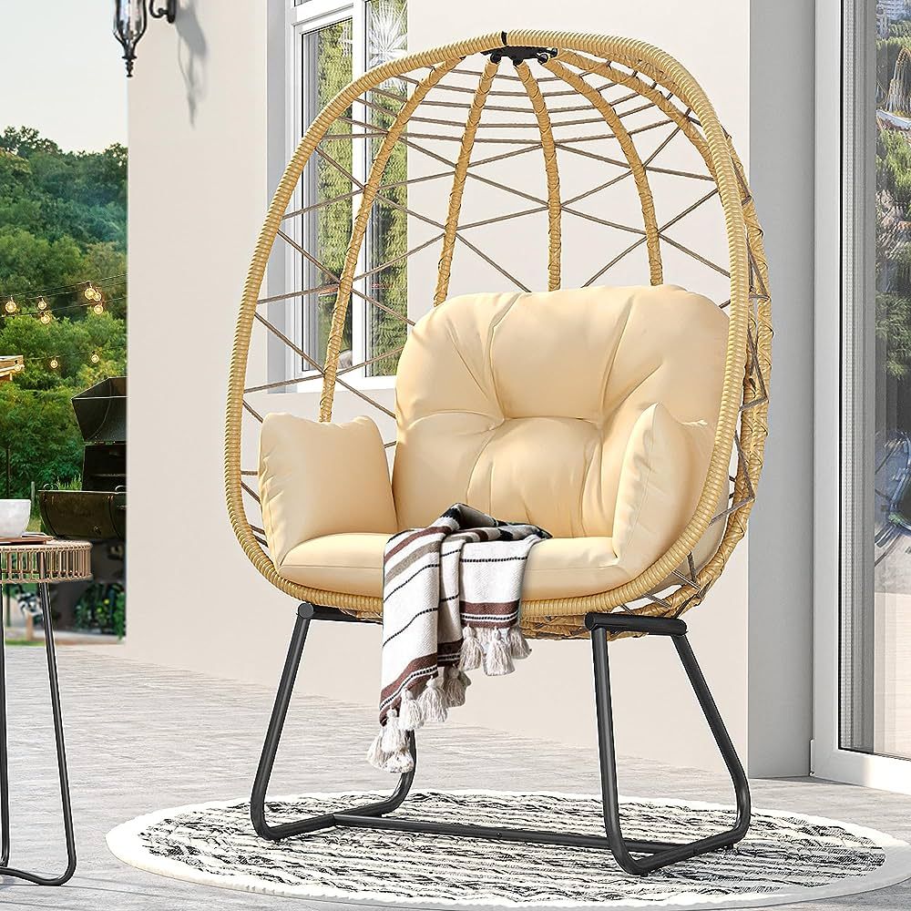 YITAHOME Egg Chair with Stand Outdoor Indoor Egg Lounge Chair with Cushion Wicker Chair PE Rattan... | Amazon (US)
