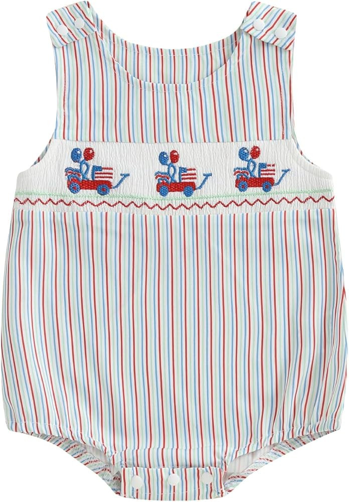 Twopumpkin 4th Fourth Of July Baby Boy Outfit Newborn American Flag Onesie USA Bubble Romper Over... | Amazon (US)