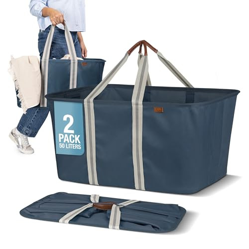 Collapsible Laundry Tote LUXE (300D) - Navy Noir/Cream (2PK) | Amazon (US)