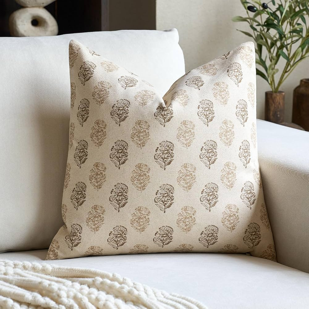 Floral Vintage Throw Pillow Covers 18x18 Pillow Cover Block Print Decorative Cushion Covers Farmh... | Amazon (US)