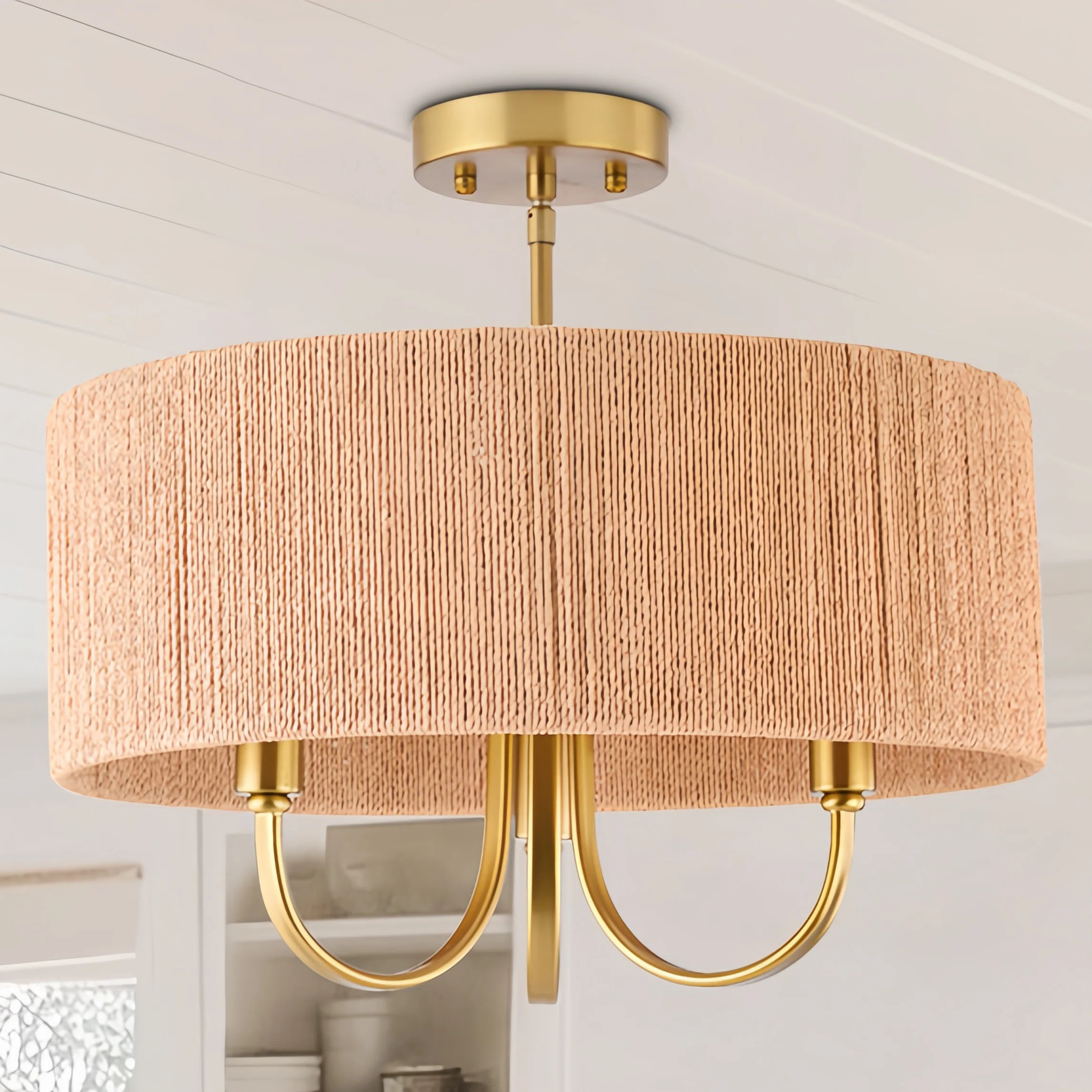 Stephane 3 - Light 17.71'' Shaded Drum Semi Flush Mount with Fabric Accents | Wayfair North America