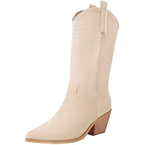 YETIER Western Cowboy Boots for Women Retro Knee High Chunky Heel Boot Embroidered Wide Calf Bootie | Amazon (US)