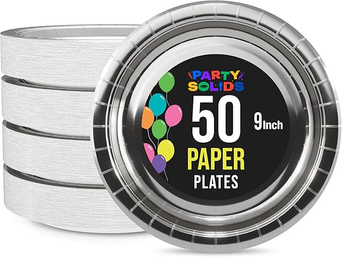Party Solids Silver Paper Plates Disposable Heavy Duty 9 Inch Silver Disposable Plates For Party ... | Amazon (US)