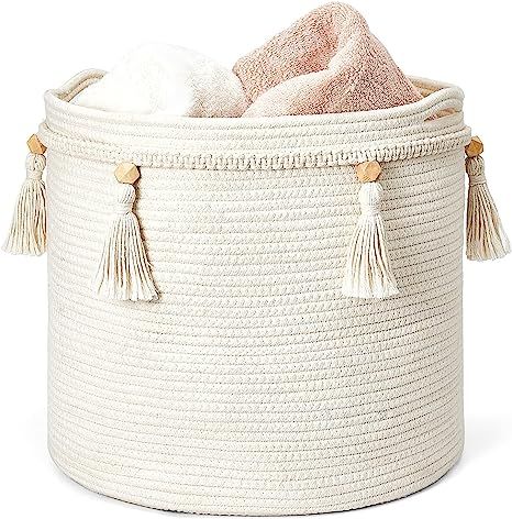Mkono Macrame Decorative Cotton Rope Basket-Boho Cute Woven Tassel Closet Storage Bins Organizer ... | Amazon (US)