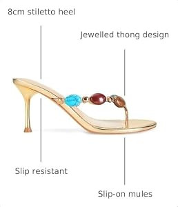 Jeweled Flip Flop Kitten Heels for Women Open Toe Beaded Strappy High Heels Sandals Slip On Thong... | Amazon (US)