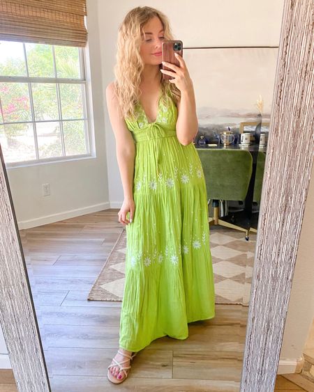 Summer dress. Wedding guest dress. Green maxi dress. Eras tour dress. Barbie outfit 

#LTKSeasonal #LTKwedding #LTKsalealert
