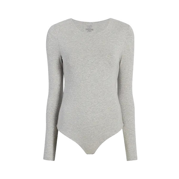 Cotton Crewneck Bodysuit | Heather Grey - nuuds | nuuds