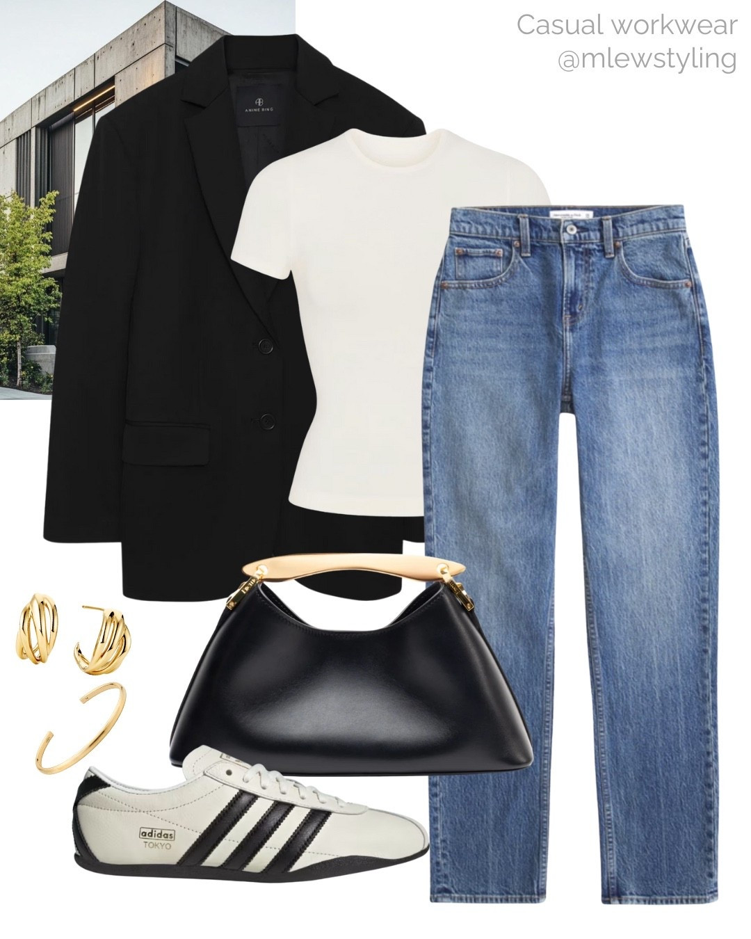 Casual workwear with Abercrombie denim 🤍

Tags: Abercrombie jeans sale, Adidas Japan sneakers, straight leg denim, skims fitted T-shirt, anine bing black oversized blazer, black leather handbag, capsule wardrobe, neutral aesthetic, office outfit, spring fashion, late winter outfit 

#LTKSaleAlert #LTKootd #LTKWorkwear