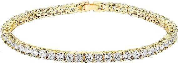 PAVOI 14K Gold Plated 3mm Cubic Zirconia Classic Tennis Bracelet | Gold Bracelets for Women | Siz... | Amazon (US)