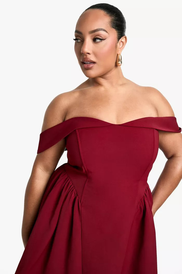 Plus Off The Shoulder Pleated Skater Dress | boohoo (US & Canada)