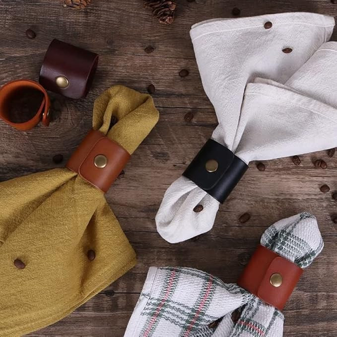 100% Genuine Leather Napkin Rings | Set of 4 | Rustic Napkin Holders | Dark Brown Leather | Round... | Amazon (US)