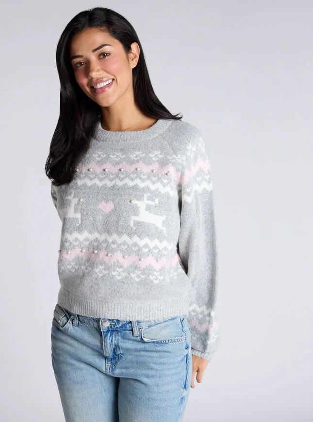 Reindeer knitted jumper - Grey Mix | Boux Avenue (UK)