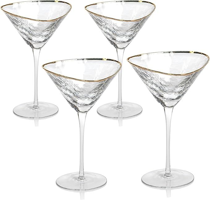 Martini Glasses Cocktail Glasses Set of 4 - Triangular shape Hand hammered with Gold Rim Unique M... | Amazon (US)