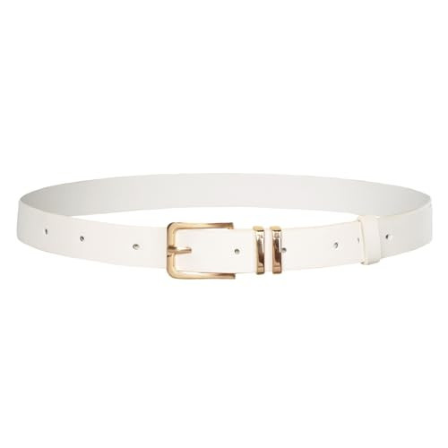 GRACE KARIN Women White Belt with Gold Buckle Skinny Belt Dressy Work Leather Soft Fashion White Belts for Jeans XL | Amazon (US)