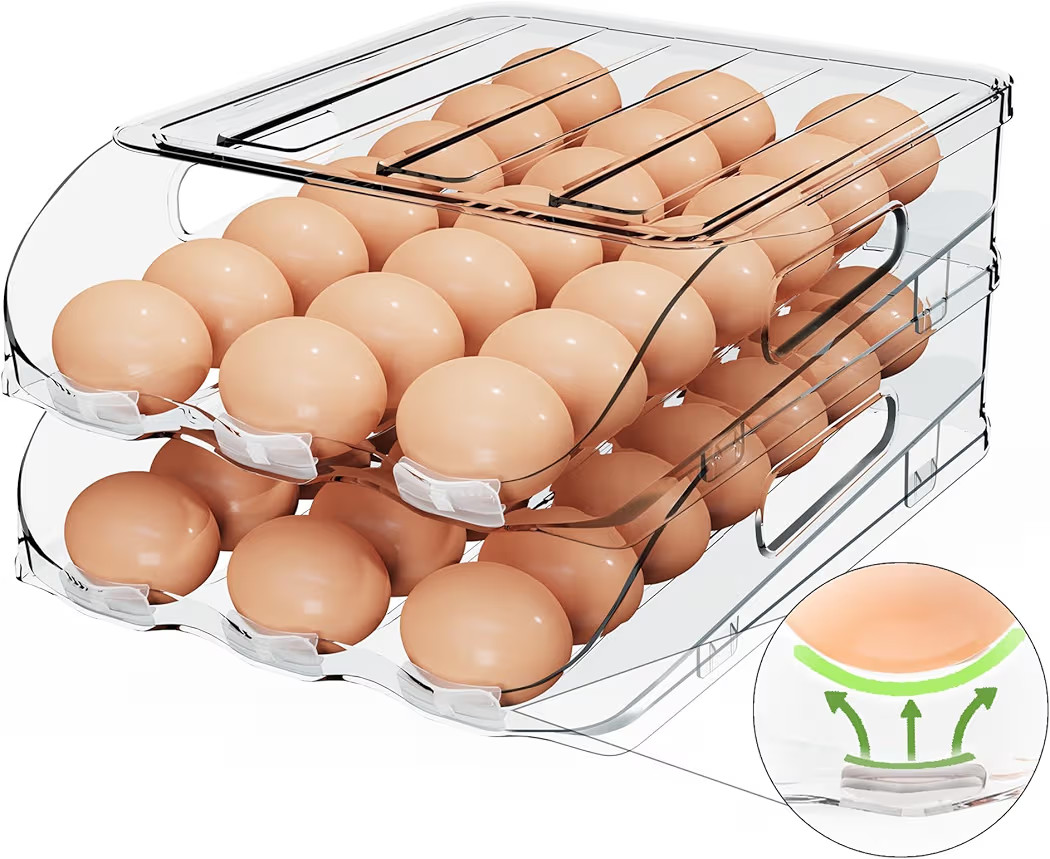 Egg Holder for Fridge, Automatic Steady Rolling Egg Dispenser with Silicone Bumpers & Handle for ... | Amazon (US)