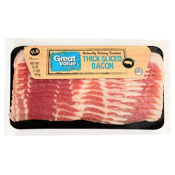 Great Value Thick Sliced Bacon Hickory Smoked, 16 oz - Walmart.com | Walmart (US)