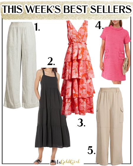 Here are YOUR favorites from the week:
1. This linen blend pants are elastic waist and NOT see through in the lighter shade. They run a bit long.
2. This dress has adjustable straps and comes in so many colors. Love the black eyelet option. Runs big-size down one.
3. This festive dress would work for a wedding, a rehearsal dinner or a really fun night out. Comes in two other colors.
4. I love this retro dress-comes in lots of colors but I’m loving this pink for spring. Great for daytime events, graduations, showers, luncheons, or church/synagogue.
5. These cargo pants are the “dressiest” version of a cargo I’ve seen-great for a casual work environment or just to wear on the daily.

#fashionover50 #fashionover40 #followerfavorites #bestsellers #walmartfashion #amazonfashion

#LTKwedding #LTKover40 #LTKSeasonal