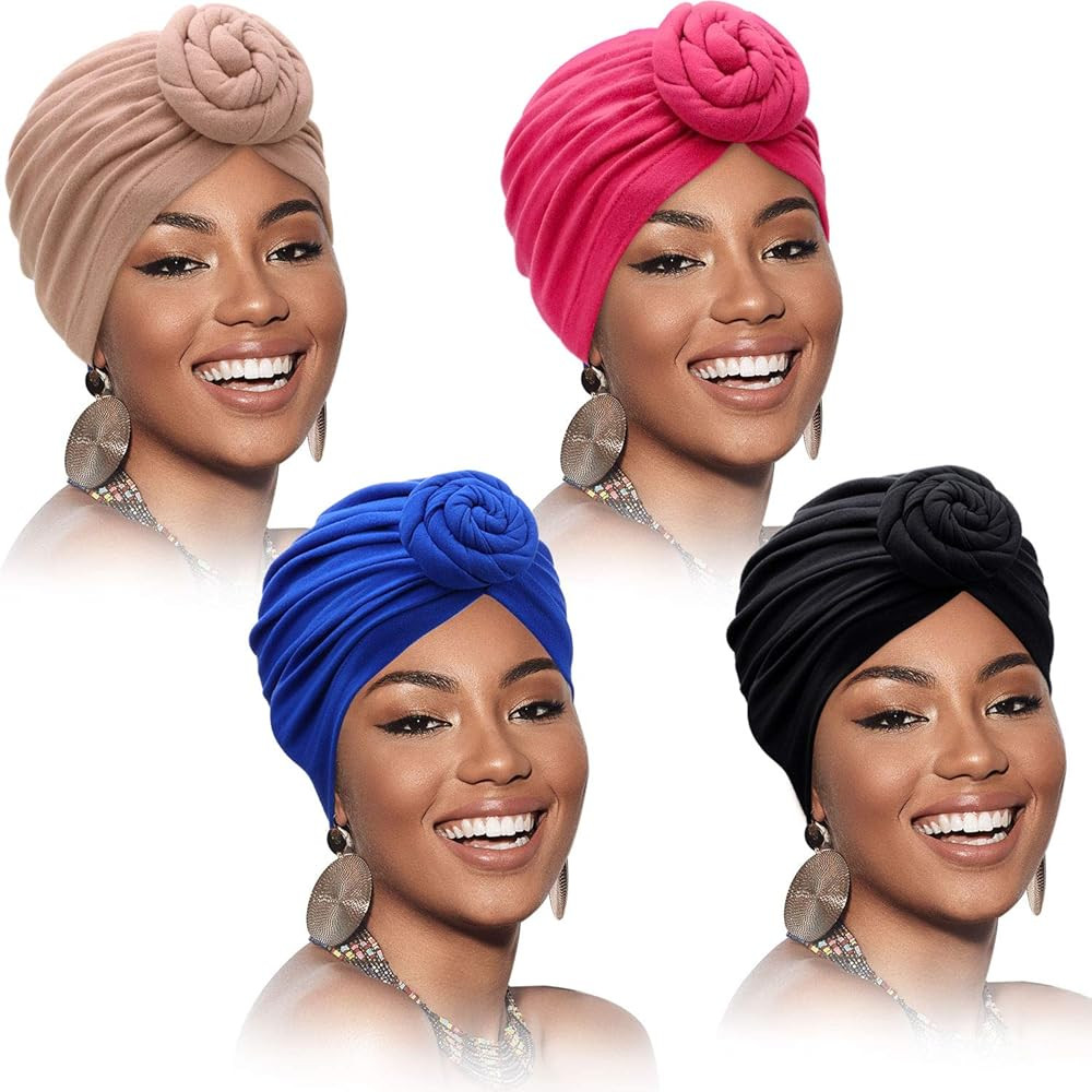 SATINIOR 4 Pieces African Headwrap Turban, Hair Bonnet, Head Scarf, Headwrap Hat | Amazon (US)