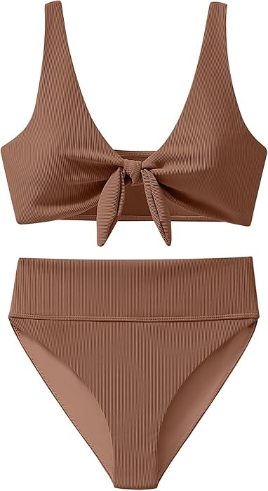 ANRABESS Bikini Sets for Women Summer High Waisted 2 Piece Bathing Suit Ribbed Tie Knot Swimsuit ... | Amazon (US)