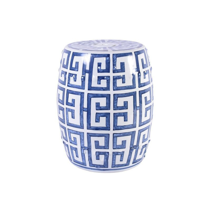 Greek Key Garden Stool, Blue/White | One Kings Lane